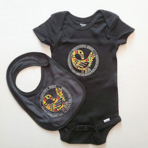 Adinkra Baby Bodysuit and Bib Sets, Sankofa Bird, Gye Nyame, Dwennimmen, Sankofa Heart, Kente