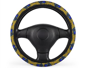 Funda para volante de coche azul y dorada
