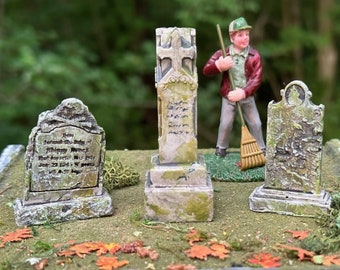 Set 6 Distressed Cemetery Tombstones 3 Piece Set