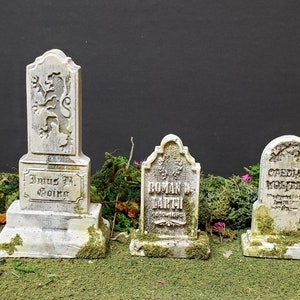 Set of 3 Distressed  miniature Tombstones , Cemetary