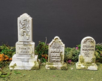 Set of 3 Distressed  miniature Tombstones , Cemetary