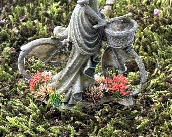 Victorian Woman on Bike Tombstone with flowers ,Distressed ,Miniature Tombstone