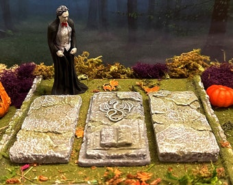 Miniature Halloween Village Distressed Tombstone ground crypts