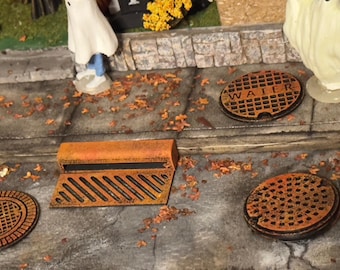 5-piece sewer, storm drain and manholes for Halloween Village 3d printed