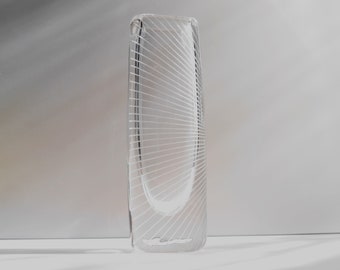 Scandinavian design glass vase, a vintage Mid-century modern art design cut crystal vase, by Nils Landberg for Orrefors. With free delivery.