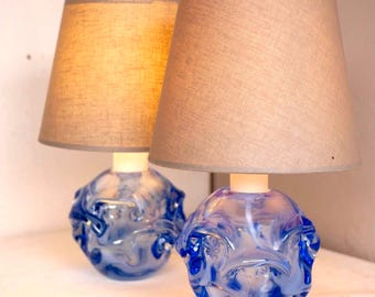 Mid-Century Modern Blue Crystal Table Lamps - Augustsson Åseda Sweden, US plug option. Shipping and New US tariff included in the price