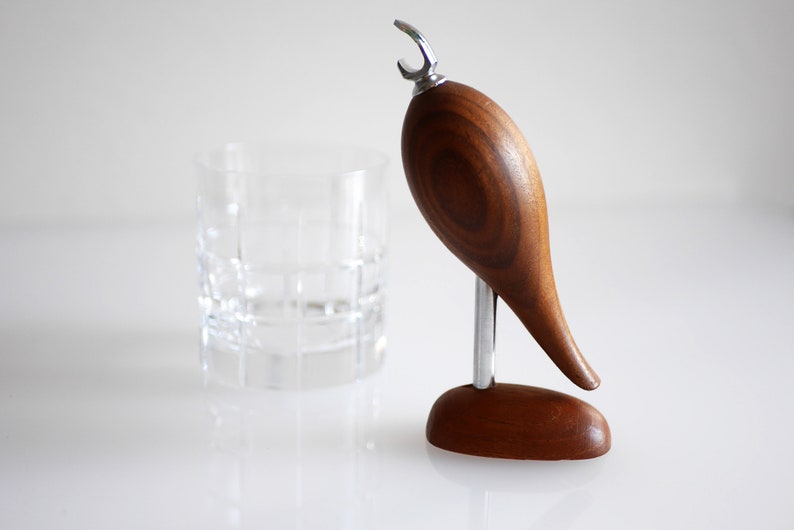 Mid-century modern Scandinavian Danish teak barware, a design corkscrew and bottle opener in a bird shape from Hans Bolling. Free delivery image 1