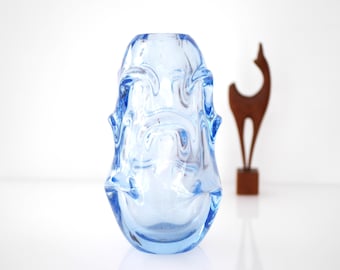 Mid-Century Modern Scandinavian Pale Blue crystal Art Vase - Shipping and New US tariff included in the price from Åseda Sweden