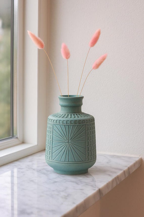 Mari Simmulson, Ekeby Keramik Vase: Türkis Skandinavische Mid-century Modern Art Keramik. Versand und New US Zolltarif im Preis inbegriffen