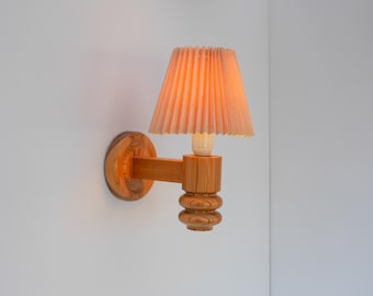 Swedish Wooden Sconce with pleated lampshade, by Smålandsslöjd Sweden US plug option Shipping and New US tariff included in the price