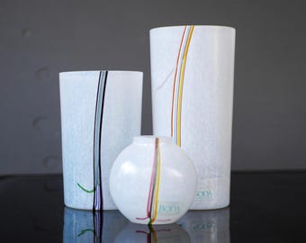 Mid-Century Modern Art Glass Rainbow Vases by Bertil Vallien, Kosta Boda Sweden Set of 3. Shipping and the new US tariff included.