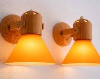 Scandinavian Modern Pine Wall Sconces from Solbacken, Sweden, US Plug Option. Shipping and New US tariff included in the price