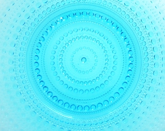 Iittala Kastehelmi large Plate: Mid-Century Azur Blue Glass Tray by Oiva Toikka. Shipping and New US tariff included in the price