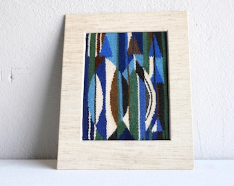 Vintage Embroidered Needlepoint Tapestry: Geometric Wall Art, 70s Retro Colors. Shipping and New US tariff included in the price and design