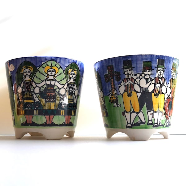 Scandinavian art pottery potsby Anita Nylund Mid-century modern design, porcelain flowerpots handpainted, JIE Keramik, Sweden. Free delivery