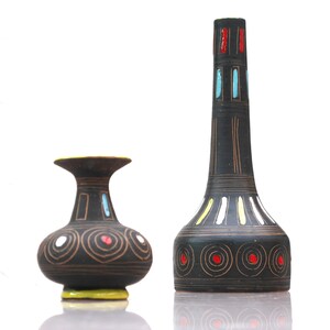 Italian art pottery, a pair of vintage Mid-century modern art ceramic vases with extraordinary design by Fanciullacci, free delivery