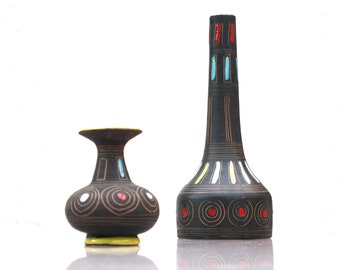 Italian art pottery, a pair of vintage Mid-century modern art ceramic vases with extraordinary design by Fanciullacci, free delivery