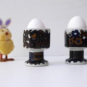 Scandinavian modern Collectable vintage Arabia annual egg cups Kalevala 1978 & 1979 by Uosikkinen, classic retro Nordic decor from Finland.