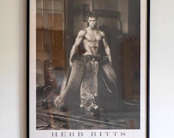 Vintage Herb Ritts Poster, Iconic image "Fred with Tires" 1984, from Man Bodyshop Series