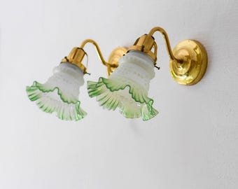 Vintage Abu Randers Sconces: Scandinavian Glass & Brass Wall Lamps, US plug option