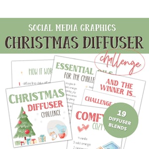 Könnte beinhalten: Eine Grafik für eine Weihnachts-Diffuser-Challenge mit einem rot-weißen Weihnachtsbaum, einer rot-weißen Geschenkbox und einem rot-weißen Strumpf. Der Text lautet "Weihnachts-Diffuser-Challenge".