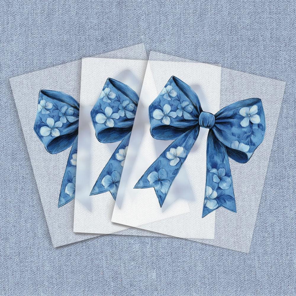 Blue Flowers Coquette Bow, DTF Heat Transfer, Iron-on Transfer, Direct ...