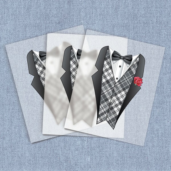 Plaid Tux DTF Heat Transfer, Tuxedo Iron-on Transfer, Direct-To-Film Home Iron Full Color Transfers Ready To Press, DIY Craft Iron Ons