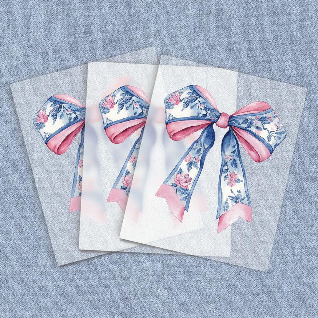 Blue & Pink Pastel Coquette Bow, DTF Heat Transfer, Iron-on Transfer ...