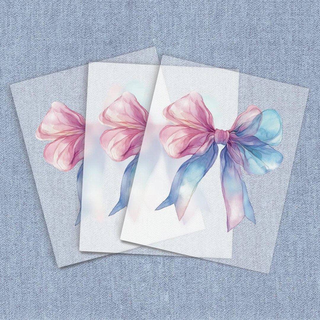 Purple Blue Watercolor Coquette Bow, DTF Heat Transfer, Iron-on ...