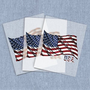 American Flag DTF Heat Transfer, U.S.A. Flag Direct-To-Film Iron-on Transfer, Full Color Ready To Press Heat Transfers for T-shirts