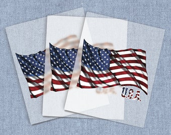 American Flag DTF Heat Transfer, U.S.A. Flag Direct-To-Film Iron-on Transfer, Full Color Ready To Press Heat Transfers for T-shirts