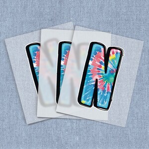 N Bright Tie Dye DTF Heat Transfer, Iron-on Transfer, Alphabet Direct-To-Film Home Iron Full Color Transfers Ready To Press, Craft Iron Ons