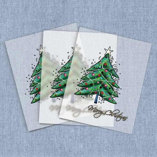 Merry Christmas Tree Swirl DTF Heat Transfer, Iron-on Transfer, Direct-To-Film Home Iron Full Color Transfers Ready To Press, Craft Iron Ons