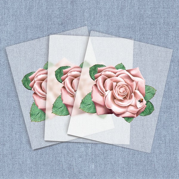 Pink Rose DTF Heat Transfer, Floral Iron-on Transfer, Direct-To-Film Home Iron Full Color Transfers Ready To Press, Craft Iron Ons