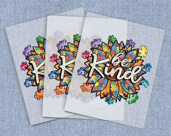 Autism Be Kind Sunflower, DTF Heat Transfer, Iron-on Transfer, Direct-To-Film Home Iron Full Color Transfers Ready To Press, Craft Iron Ons