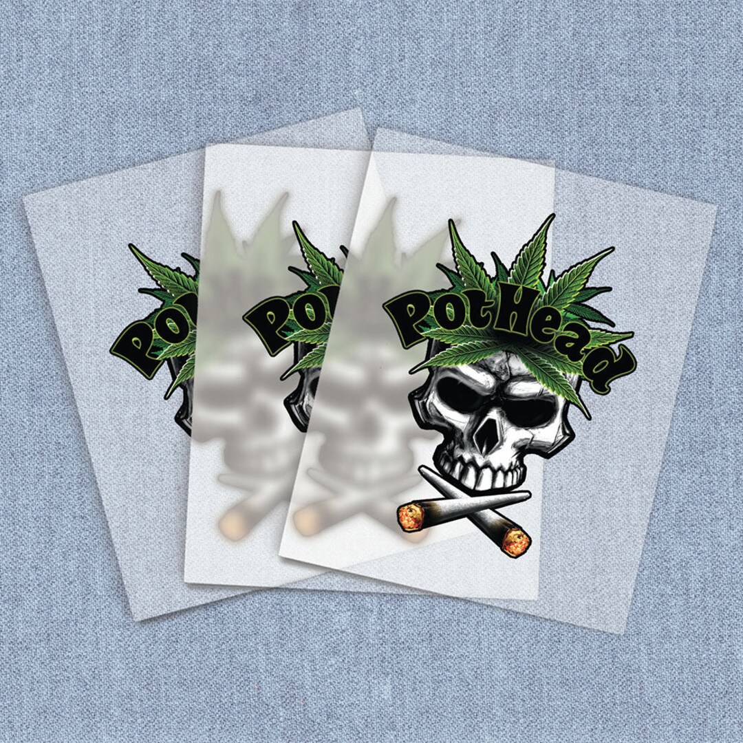 Pothead Skull DTF Heat Transfer, Weed Ironon Transfer, Directtofilm