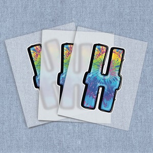 H Colorful Tie Dye DTF Heat Transfer, Iron-on Transfer, Direct-To-Film Home Iron Full Color Transfers Ready To Press, Letter Craft Iron Ons