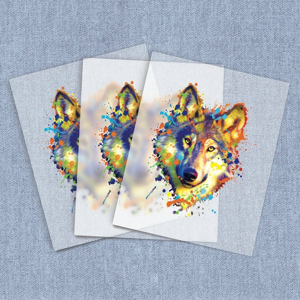 Wildlife DTF Heat Transfer, Neon Wolf Direct-To-Film Iron-on Transfer, Full Color Ready To Press Heat Transfers for T-shirts