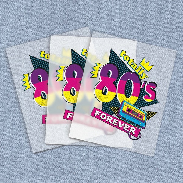 Totally 80's DTF Heat Transfer, Pop Culture Iron-on Transfer, Direct-To-Film Home Iron Full Color Transfers Ready To Press, Craft Iron Ons
