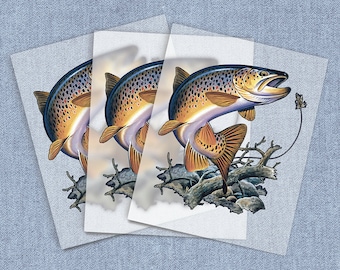 Fishing DTF Heat Transfer, Brown Trout Direct-To-Film Iron-on Transfer, Full Color Ready To Press Heat Transfers for T-shirts