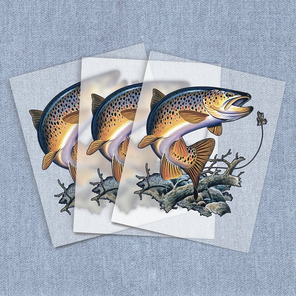 Fishing DTF Heat Transfer, Brown Trout Direct-To-Film Iron-on Transfer, Full Color Ready To Press Heat Transfers for T-shirts