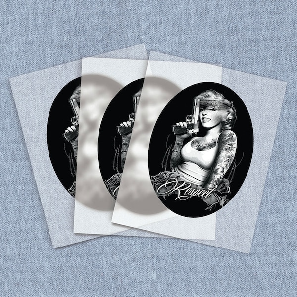 Respect Iron-on Heat Transfer,  Tattoos, Marilyn Monroe DTF Transfers, Home Iron Digital Craft Transfers, Gun Full Color DIY Iron ons