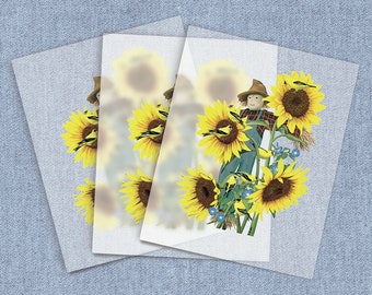 Scarecrow & Sunflowers DTF Heat Transfer, Direct-To-Film Digital Heat Press Transfer, Fall Home Iron-on Seasonal Transfers, DIY Craft