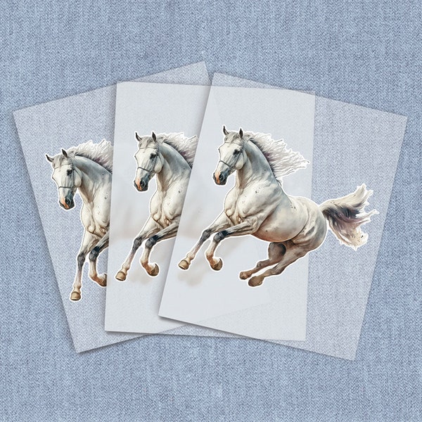 Galloping Gray Horse DTF Heat Transfer, Iron-on Transfer, Direct-To-Film Home Iron Full Color Transfers Ready To Press, DIY Craft Iron Ons