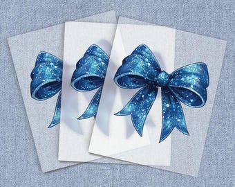 Blue Sparkle Coquette Bow, DTF Heat Transfer, Iron-on Transfer, Direct-To-Film Home Iron Full Color Transfers Ready To Press, Craft Iron Ons