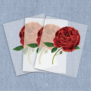 Red Rose Iron-on Heat Transfer, Floral DTF Transfers, Home Iron Flower Digital Craft Transfers, Full Color DIY Iron ons