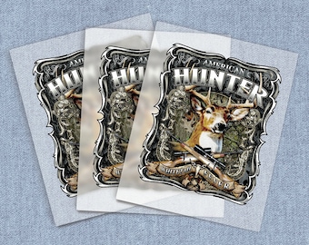 American Hunter DTF Heat Transfer, Deer Iron-on Transfer, Direct-To-Film Home Iron Full Color Transfers Ready To Press, DIY Craft Iron Ons