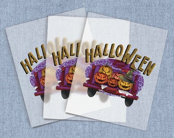 Pumpkin Truck Iron-on Heat Transfer, Halloween DTF Transfers, Trick or Treat Home Iron Digital Craft Transfers, Full Color DIY Iron ons