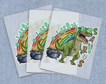 Lucky Saurus Direct-To-Film Transfers,  Dinosaur DTF Heat Transfer, Rainbow Iron-on  Home Iron Transfers, Full Color Digital Craft Iron on
