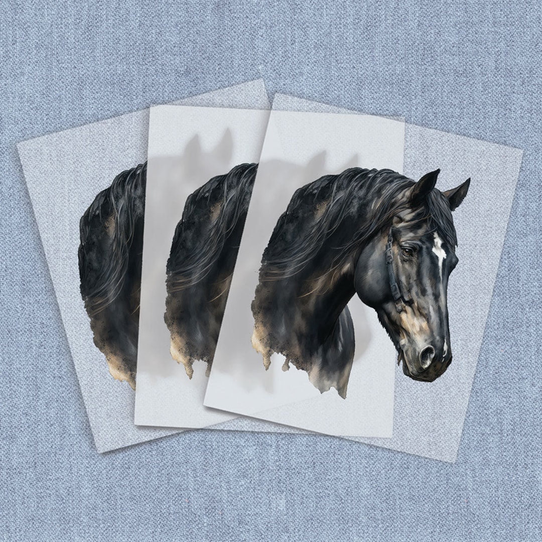 Black Horse Head Ironon Heat Transfer, Animal DTF Transfers, Home Iron